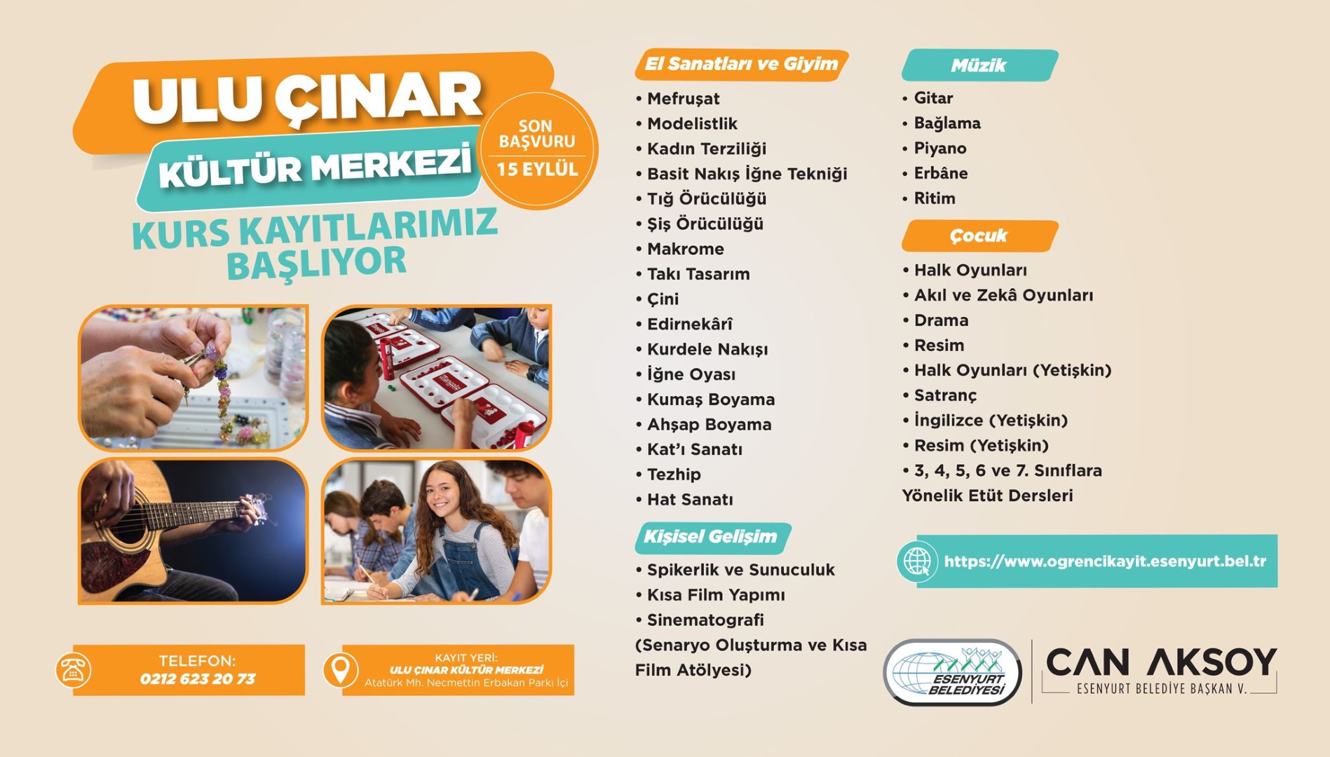 Ulu Çınar Kültür Merkezi Kurs Kayıtlarımız Başlıyor